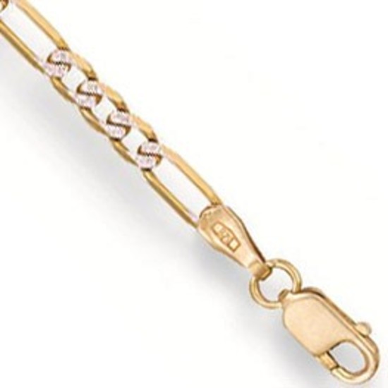 Rhodium Plated Figaro 9ct Gold Anklet, S