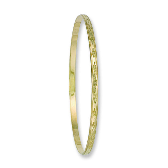 9ct Yellow Gold 3mm D/C D - Shaped Slave Bangle 4.4g