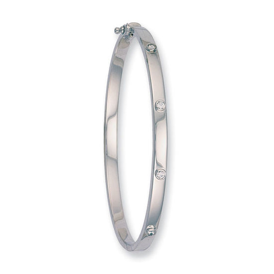 9ct White Gold Hollow CZ Oval Bangle 6.0g