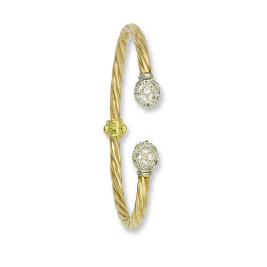9ct Yellow Gold Hinged Twisted CZ Torque Bangle 9.5g