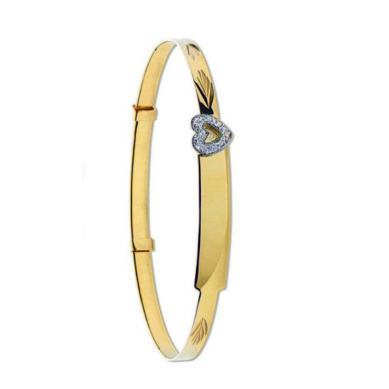 9ct Yellow Gold CZ Heart D/C Expandable Baby Bangle 3.0g