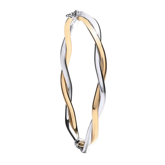 9ct 2 Colour White and Yellow Gold Fancy Twisted Bangle 6.4g