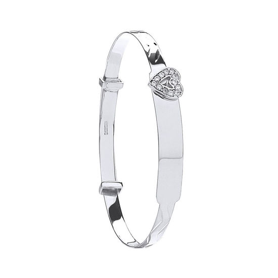 9ct White Gold D/C Expandable Baby Bangle CZ Heart 3.0g