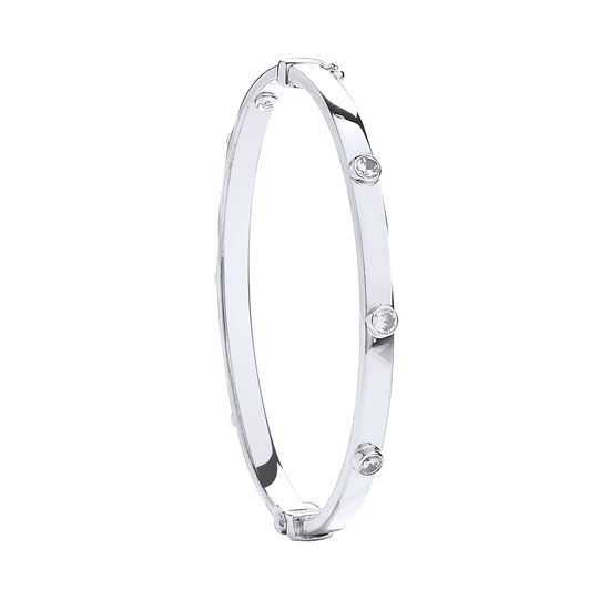 9ct White Gold Hollow Oval Baby CZ Bangle 6.0g