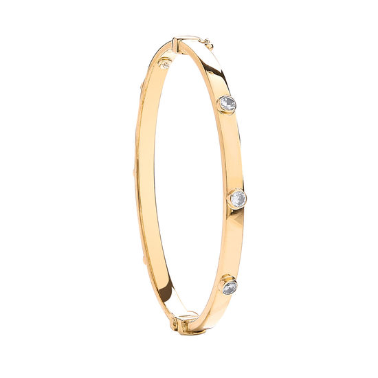 9ct Yellow Gold Hollow Oval Baby CZ Bangle 6.0g
