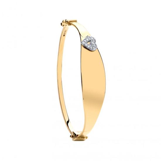 9ct Yellow Gold Oval ID with CZ Heart Baby Bangle 4.3g