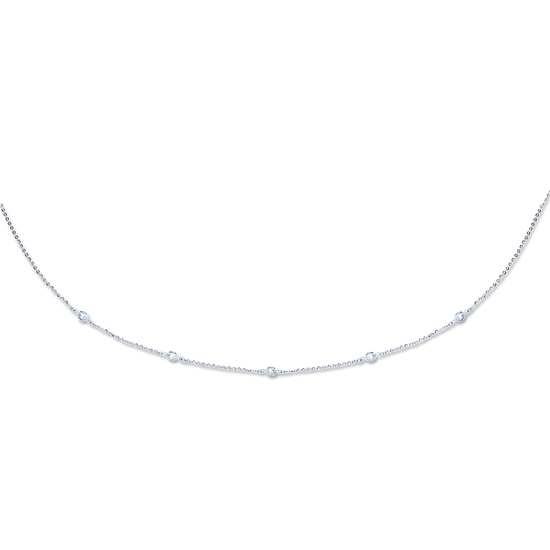 9ct White Gold "Diamond by the Yard" Chain Necklace with CZ, 18"