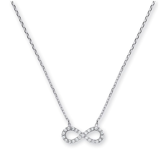 9ct White Gold D/C Trace Chain Necklace, Infinity with Adjustable Lengths
