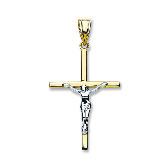 Crucifix Bicolour, 9ct Gold Pendant
