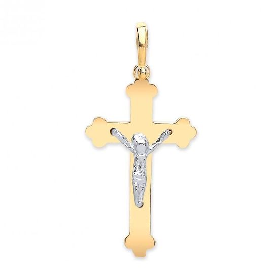 9ct 2 Colour Yellow and White Gold Crucifix Pendant 1.2g