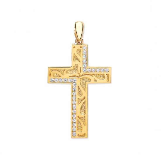 9ct Yellow Gold CZ Cross with Design Pendant 2.5g