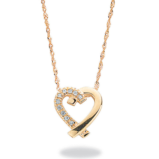9ct Yellow Gold 0.05ct Diamond Heart Pendant with 18"/45cm Chain Necklace