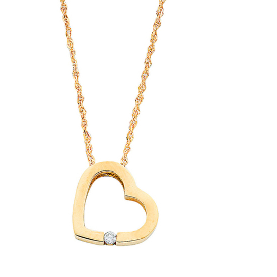 9ct Yellow Gold 0.04ct Diamond Heart Pendant with 18"/45cm Chain Necklace