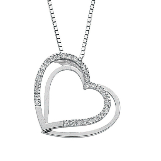 9ct White Gold 0.15ct Diamond Double Heart Pendant with 18"/45cm Chain