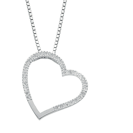 9ct White Gold 0.12ct Diamond Heart Pendant with 18"/45cm Chain