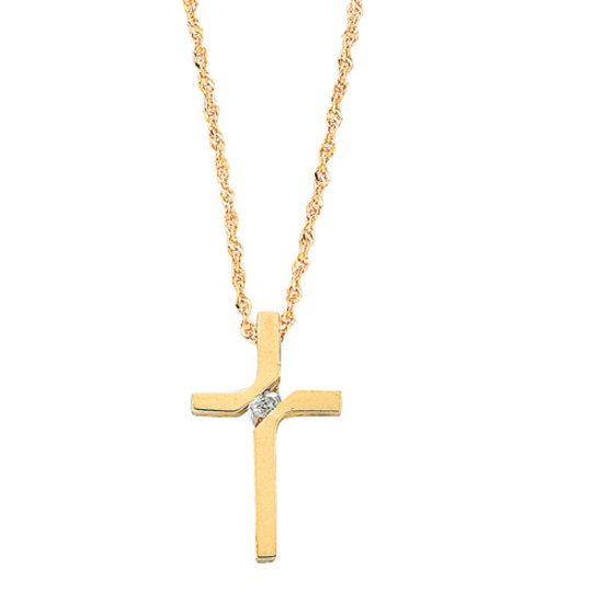 9ct Yellow Gold 0.04ct Diamond Cross Pendant with 18"/45cm Chain Necklace