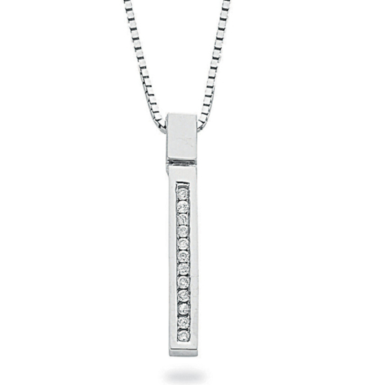 9ct White Gold 0.12ct Diamond Drop Pendant with 18"/45cm Chain Necklace