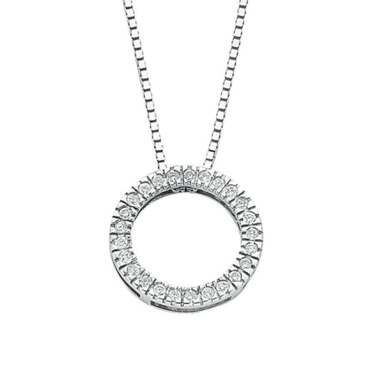 9ct White Gold 0.25ct Diamond Circle Pendant with 18"/45cm Chain Necklace