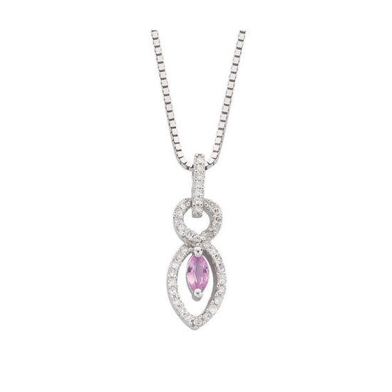 9ct White Gold Diamond & Pink Sapphire Drop Pendant, 45cm Chain