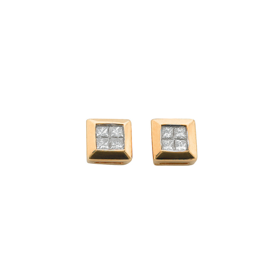 Square earrings, 9ct Yellow gold, 0.25ct Princess cut diamonds