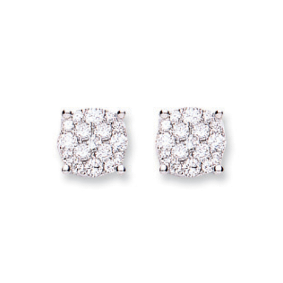 Square diamond studded stud earrings, 0.50ct diamonds, 18ct White Gold