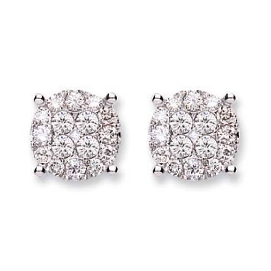 Square diamond studded stud earrings, 1.00ct diamonds, 18ct White Gold