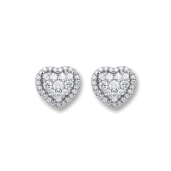 Heart diamond studded earrings, 0.45ct diamonds, 18ct White Gold