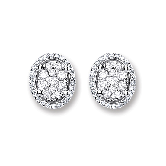 Oval diamond studded earrings, 0.25ct diamonds, 18ct White Gold