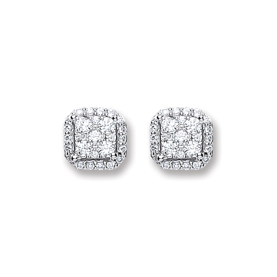 Rounded Squares diamond studded earrings, 0.25ct diamonds, 18ct White Gold