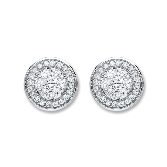 Round diamond studded earrings, 0.50ct diamonds, 18ct White Gold