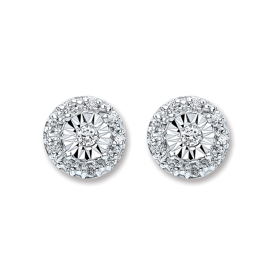 Round stud earrings, 9ct White Gold, 0.13ct diamonds
