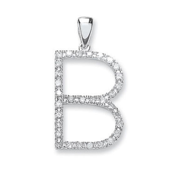Letter 'B' Diamond Initial, 9ct White Gold, 0.27ct diamonds