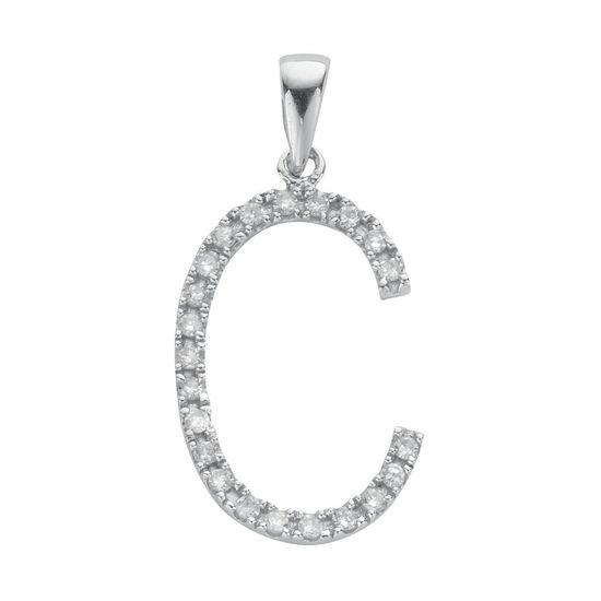 Letter 'C' Diamond Initial, 9ct White Gold, 0.18ct diamonds