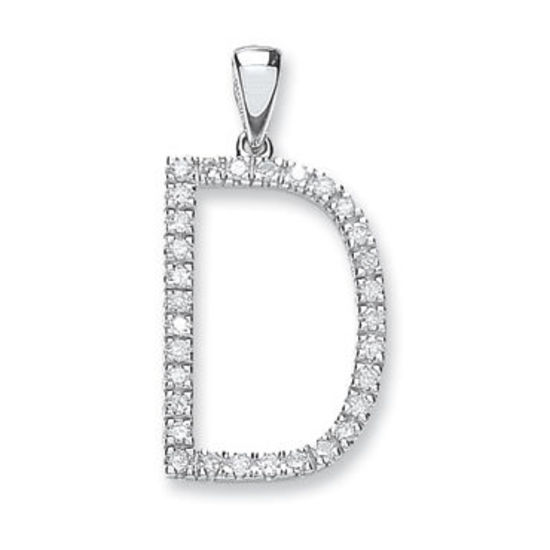Letter 'D' Diamond Initial, 9ct White Gold, 0.24ct diamonds