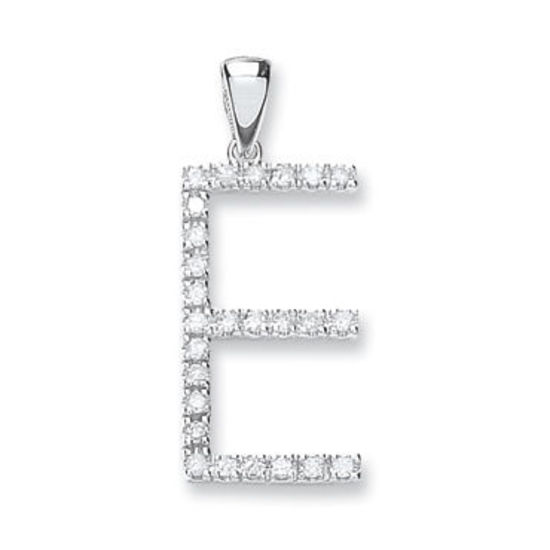 Letter 'E' Diamond Initial, 9ct White Gold, 0.21ct diamonds