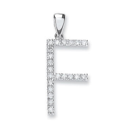 Letter 'F' Diamond Initial, 9ct White Gold, 0.17ct diamonds