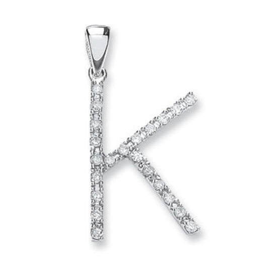 Letter 'K' Diamond Initial, 9ct White Gold, 0.2ct diamonds