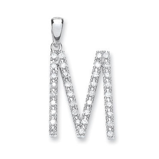 Letter 'M' Diamond Initial, 9ct White Gold, 0.3ct diamonds