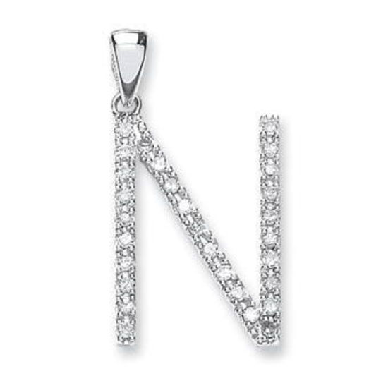 Letter 'N' Diamond Initial, 9ct White Gold, 0.24ct diamonds