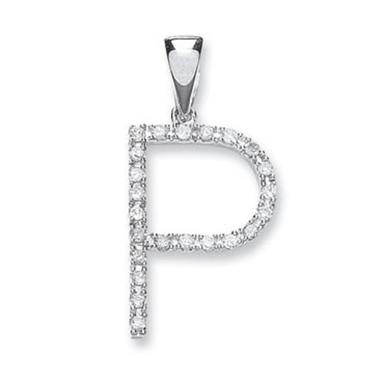 Letter 'P' Diamond Initial, 9ct White Gold, 0.2ct diamonds