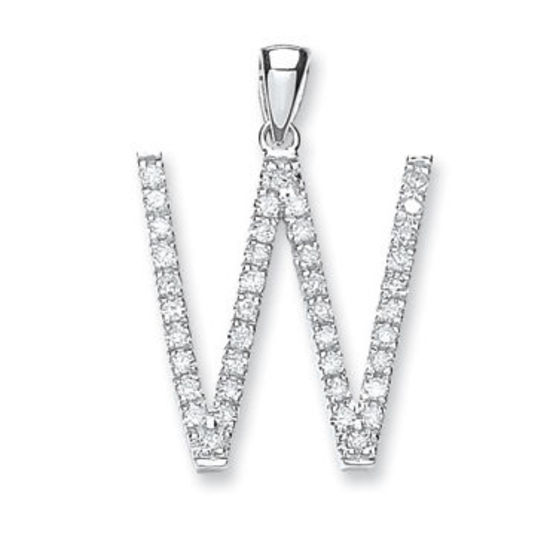 Letter 'W' Diamond Initial, 9ct White Gold, 0.33ct diamonds