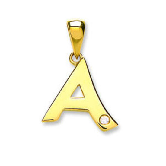 Letter 'A' 9ct Yellow Gold Initial with 0.01ct diamond