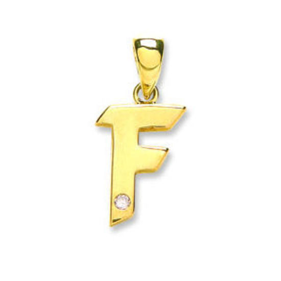 Letter 'F' 9ct Yellow Gold Initial with 0.01ct diamond