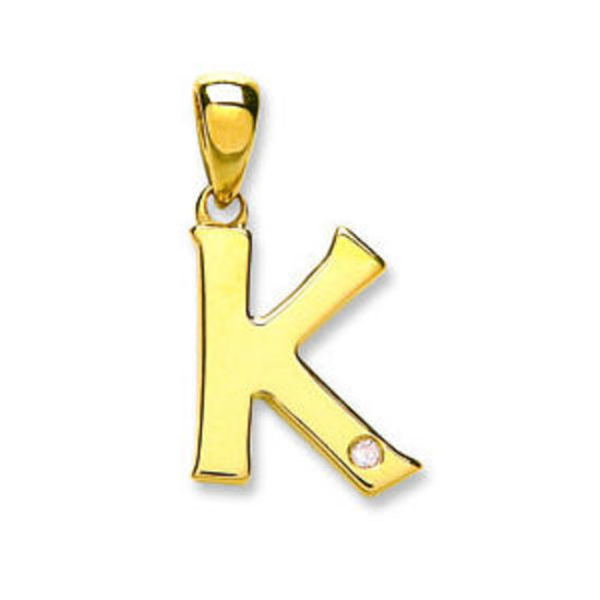 Letter 'K' 9ct Yellow Gold Initial with 0.01ct diamond