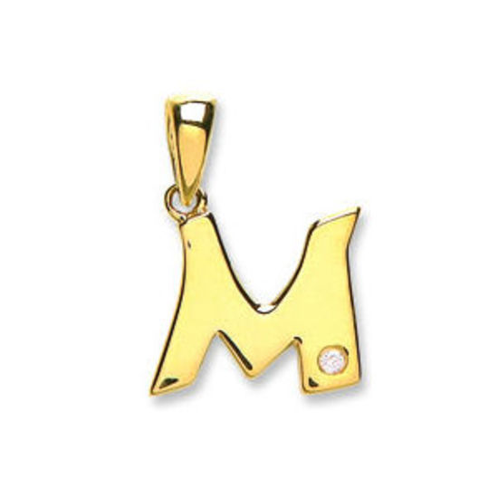 Letter 'M' 9ct Yellow Gold Initial with 0.01ct diamond