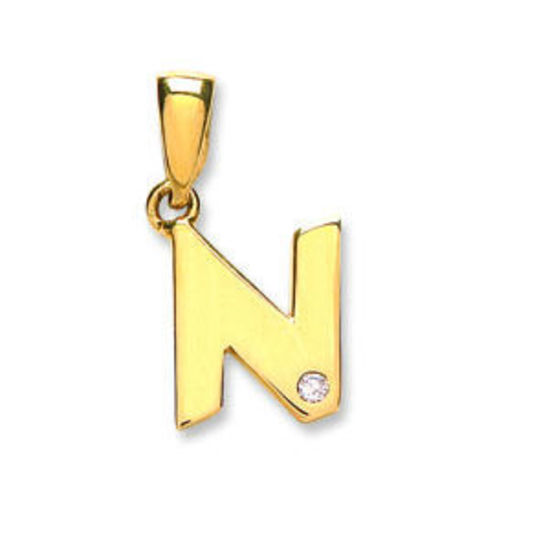 Letter 'N' 9ct Yellow Gold Initial with 0.01ct diamond