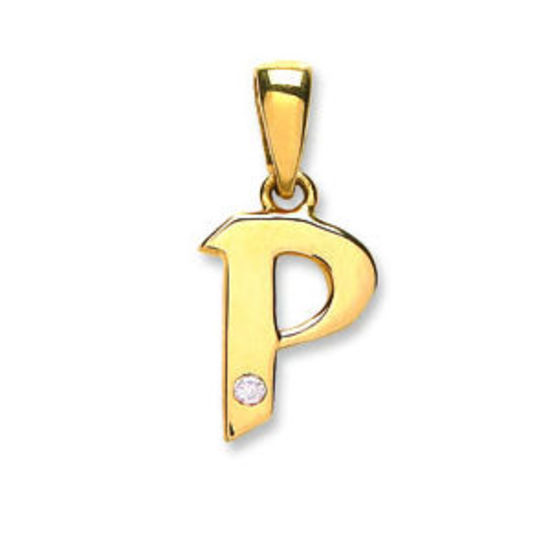 Letter 'P' 9ct Yellow Gold Initial with 0.01ct diamond