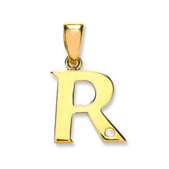 Letter 'R' 9ct Yellow Gold Initial with 0.01ct diamond