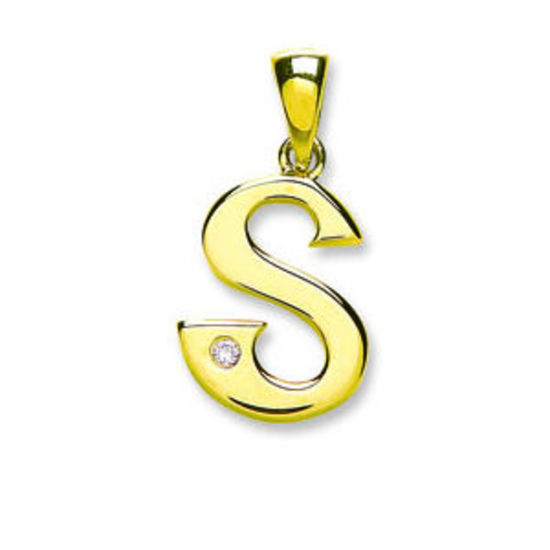 Letter 'S' 9ct Yellow Gold Initial with 0.01ct diamond