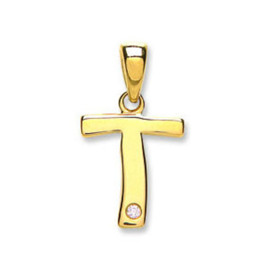 Letter 'T' 9ct Yellow Gold Initial with 0.01ct diamond